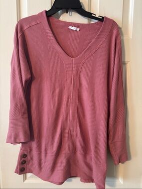 Westbound V-Neck Waffle Knit Top in Dusty Rose